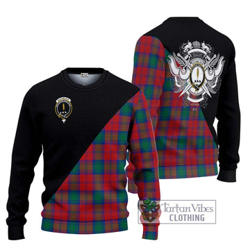 Auchinleck (Affleck) Tartan Knitted Sweater with Family Crest and Military Logo Style