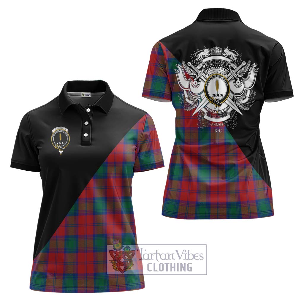 Tartan Vibes Clothing Auchinleck Tartan Women's Polo Shirt with Family Crest and Military Logo Style