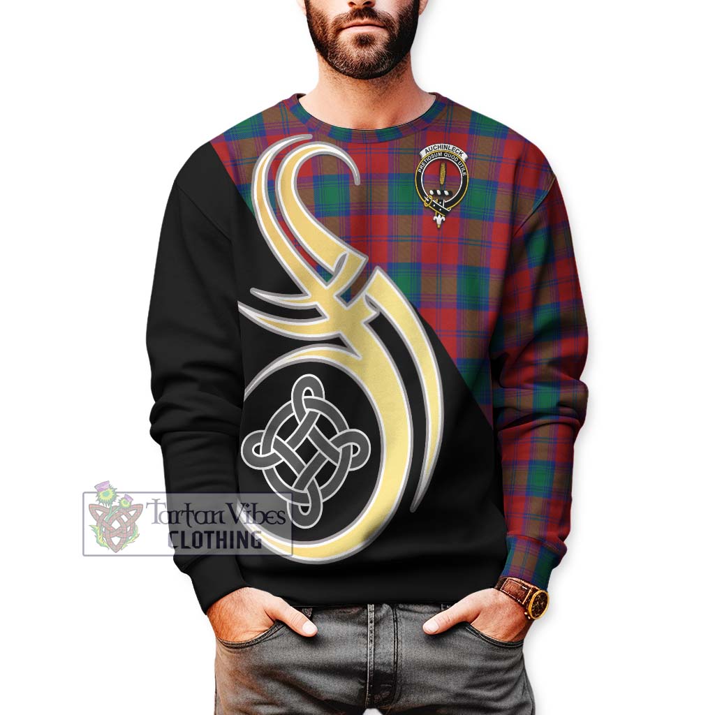 Tartan Vibes Clothing Auchinleck Tartan Sweatshirt with Family Crest and Celtic Symbol Style