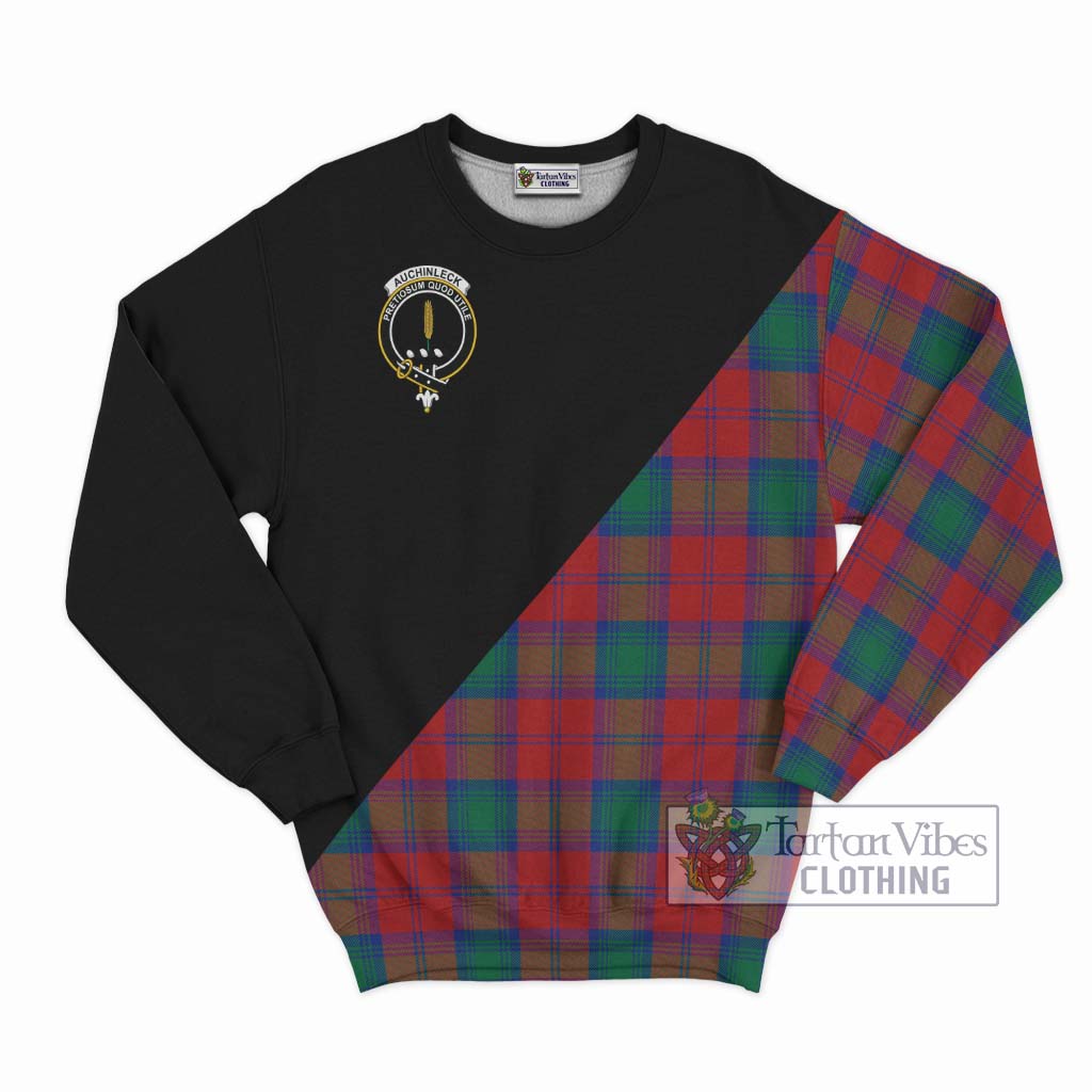 Tartan Vibes Clothing Auchinleck Tartan Sweatshirt with Family Crest and Military Logo Style