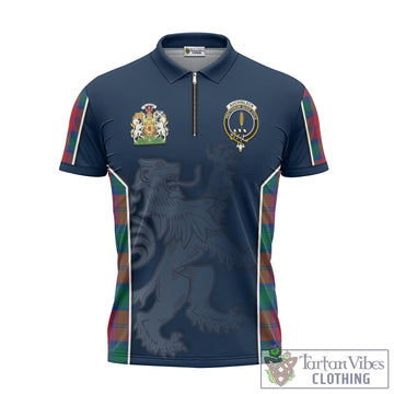 Auchinleck (Affleck) Tartan Zipper Polo Shirt with Family Crest and Lion Rampant Vibes Sport Style