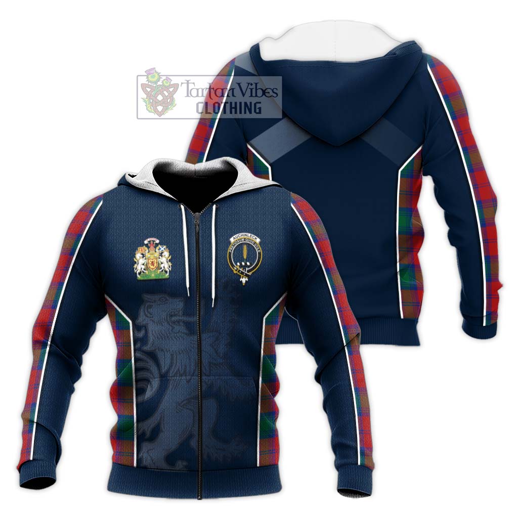 Tartan Vibes Clothing Auchinleck Tartan Knitted Hoodie with Family Crest and Lion Rampant Vibes Sport Style