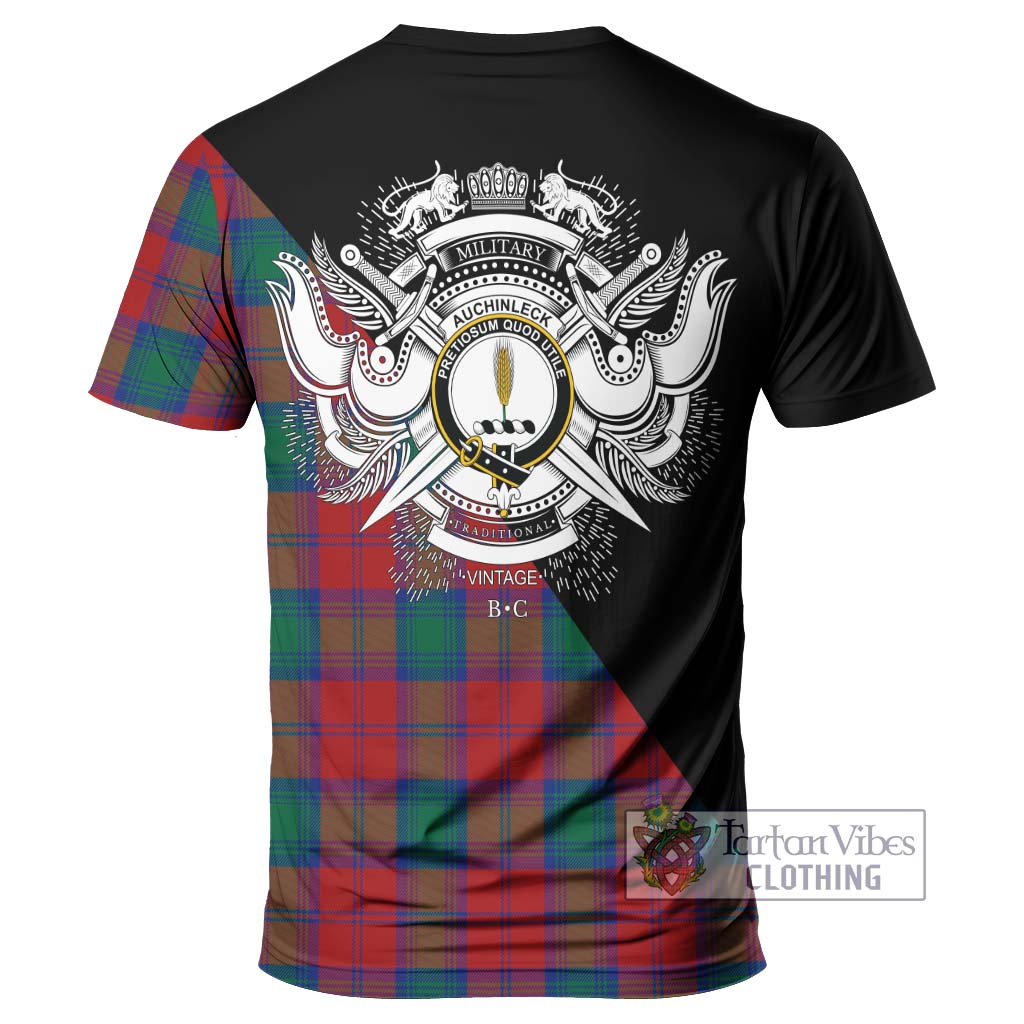 Tartan Vibes Clothing Auchinleck Tartan T-Shirt with Family Crest and Military Logo Style