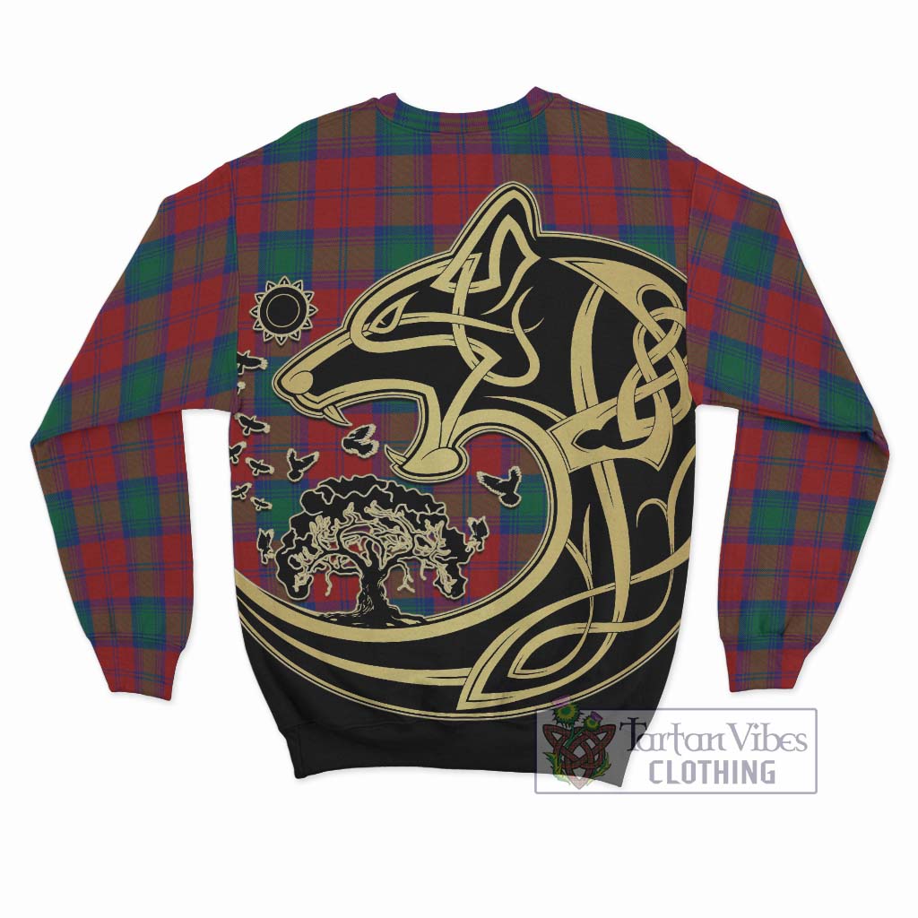 Tartan Vibes Clothing Auchinleck Tartan Sweatshirt with Family Crest Celtic Wolf Style