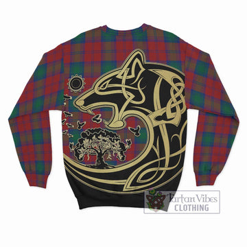 Auchinleck (Affleck) Tartan Sweatshirt with Family Crest Celtic Wolf Style