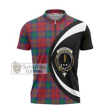 Auchinleck (Affleck) Tartan Zipper Polo Shirt with Family Crest Circle Style