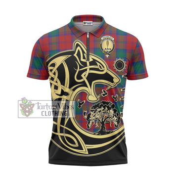 Auchinleck (Affleck) Tartan Zipper Polo Shirt with Family Crest Celtic Wolf Style