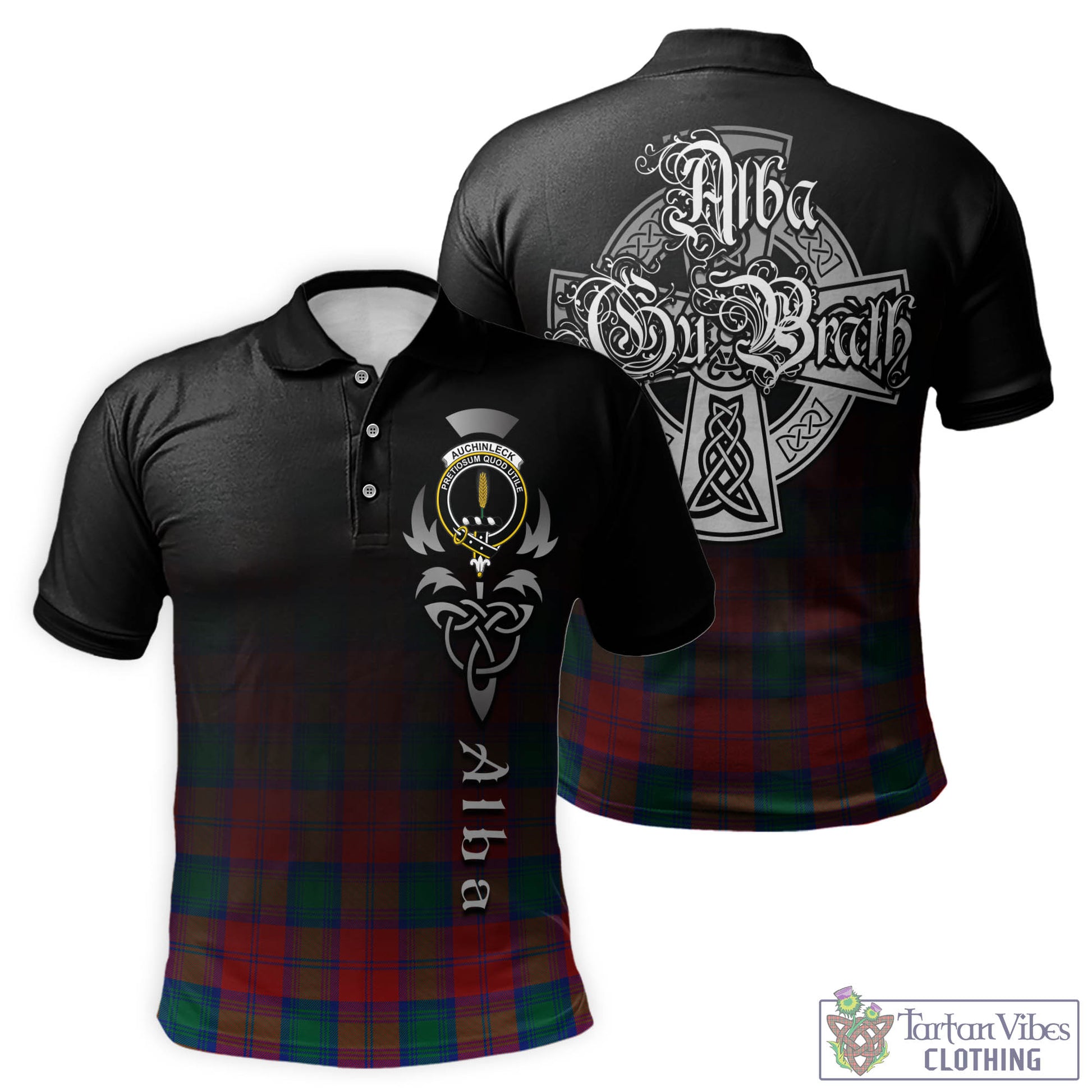 Tartan Vibes Clothing Auchinleck Tartan Polo Shirt Featuring Alba Gu Brath Family Crest Celtic Inspired