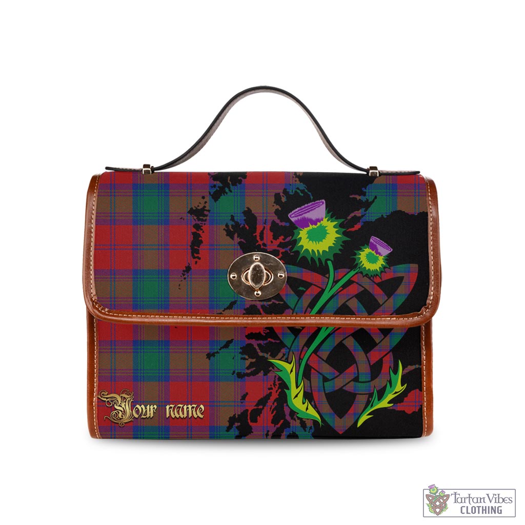 Tartan Vibes Clothing Auchinleck Tartan Waterproof Canvas Bag with Scotland Map and Thistle Celtic Accents