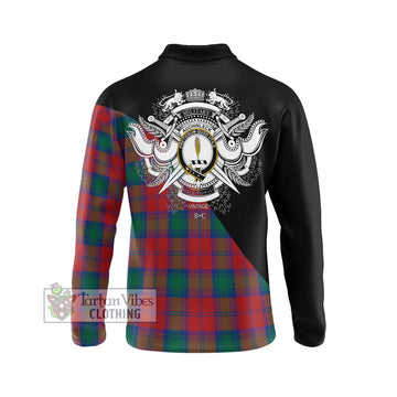 Auchinleck (Affleck) Tartan Long Sleeve Polo Shirt with Family Crest and Military Logo Style - Tartan Vibes Clothing