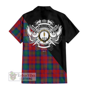 Auchinleck (Affleck) Tartan Short Sleeve Button Shirt with Family Crest and Military Logo Style