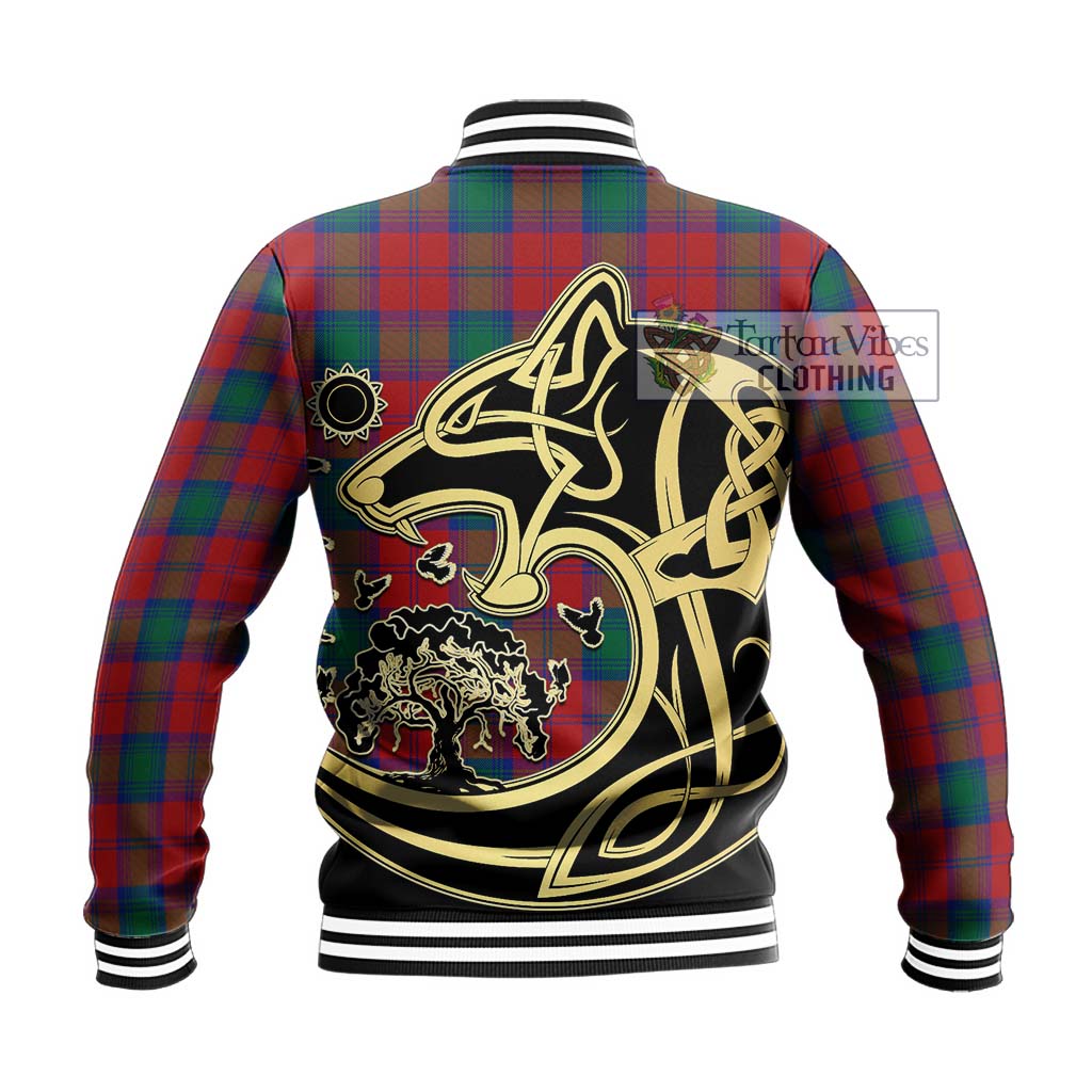 Tartan Vibes Clothing Auchinleck Tartan Baseball Jacket with Family Crest Celtic Wolf Style