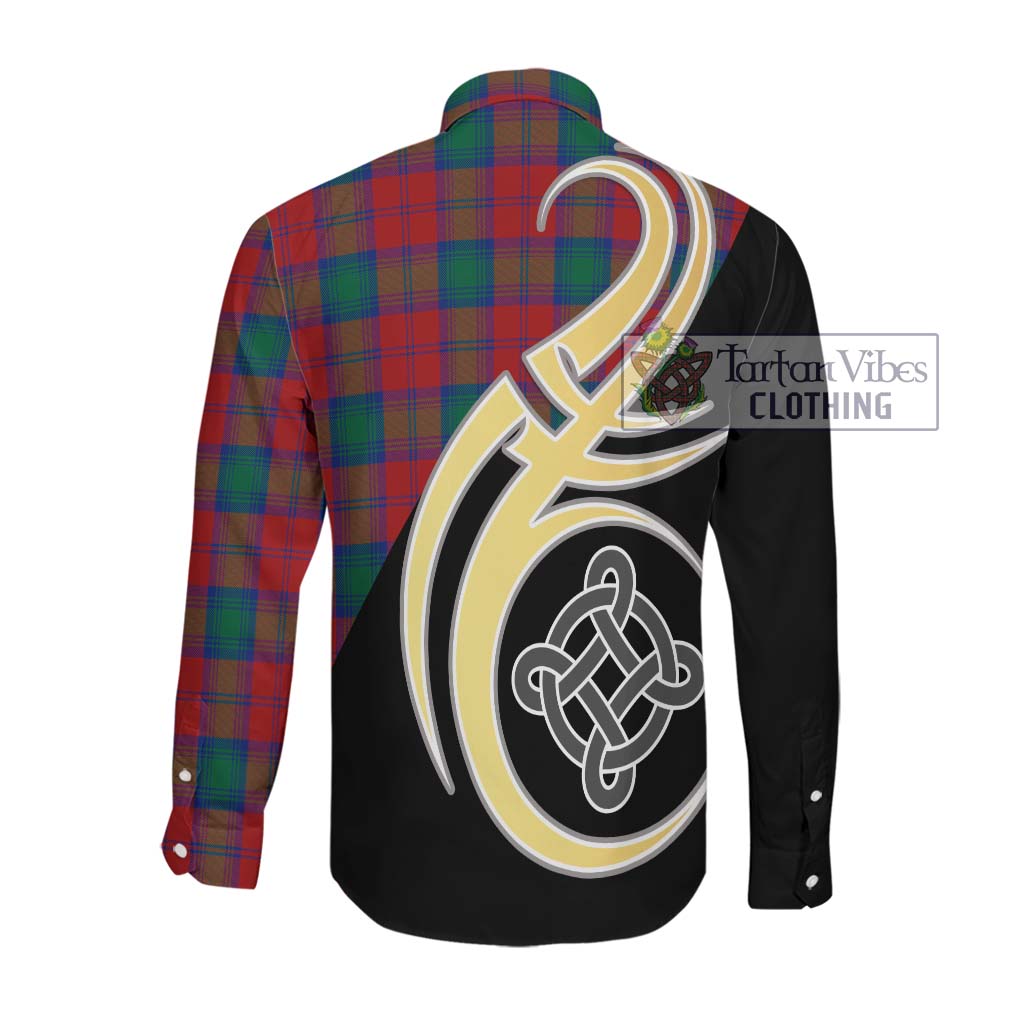 Tartan Vibes Clothing Auchinleck Tartan Long Sleeve Button Shirt with Family Crest and Celtic Symbol Style