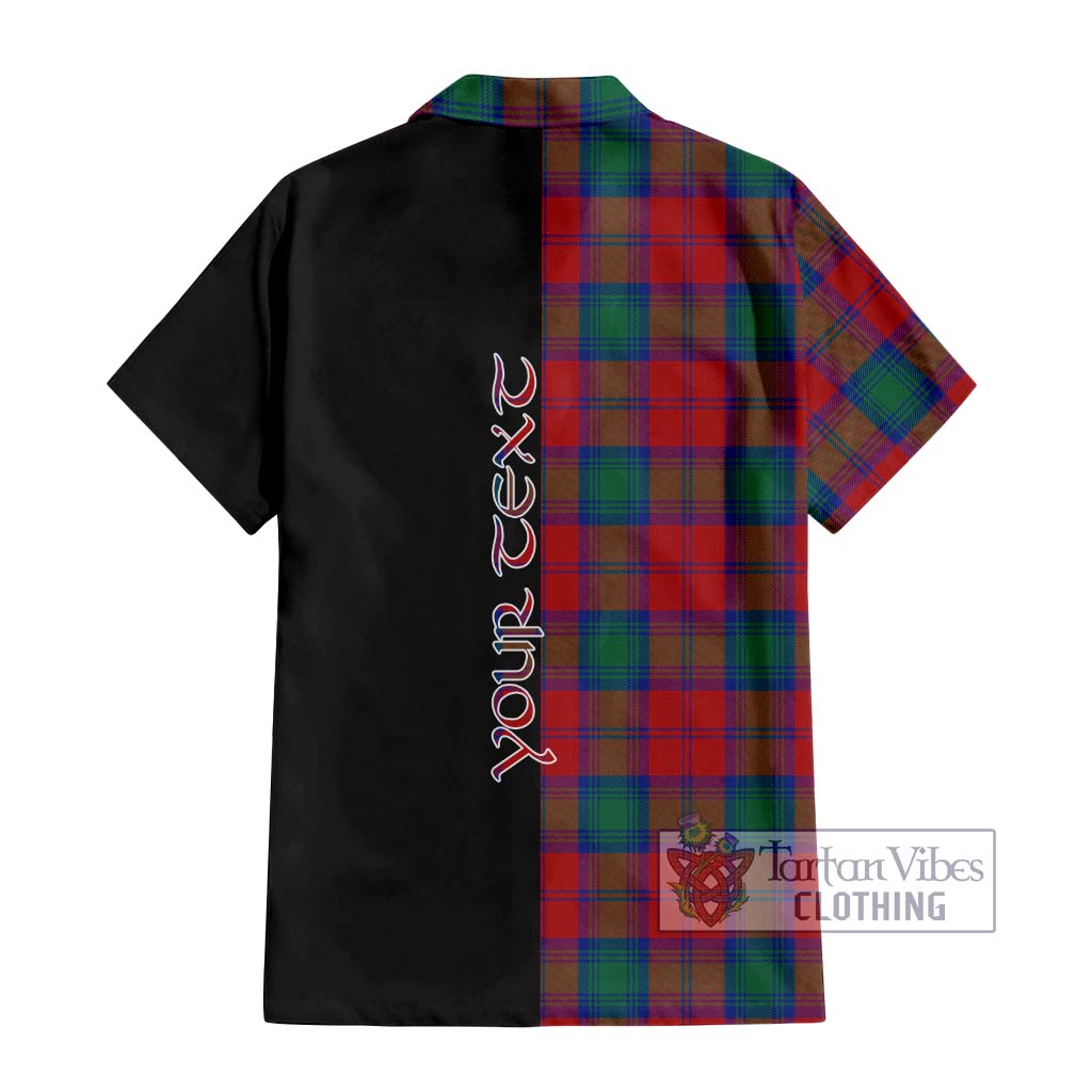 Tartan Vibes Clothing Auchinleck Tartan Short Sleeve Button Shirt with Family Crest and Half Of Me Style