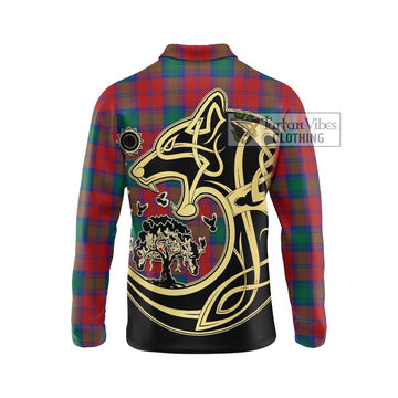 Auchinleck Tartan Long Sleeve Polo Shirt with Family Crest Celtic Wolf Style