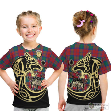 Auchinleck Tartan Kid T-Shirt with Family Crest Celtic Wolf Style