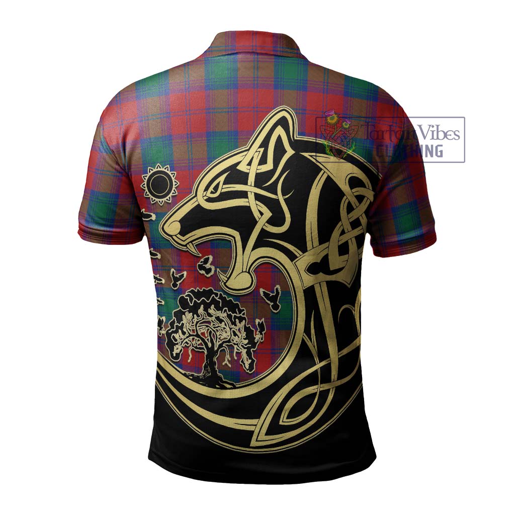 Tartan Vibes Clothing Auchinleck Tartan Polo Shirt with Family Crest Celtic Wolf Style