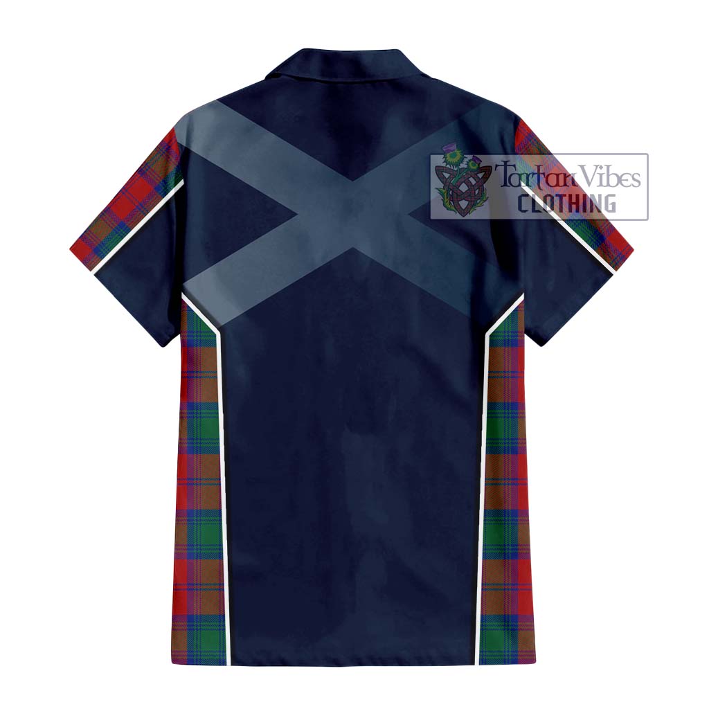 Tartan Vibes Clothing Auchinleck Tartan Short Sleeve Button Shirt with Family Crest and Lion Rampant Vibes Sport Style