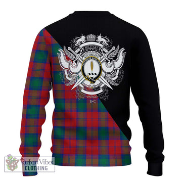 Auchinleck (Affleck) Tartan Knitted Sweater with Family Crest and Military Logo Style