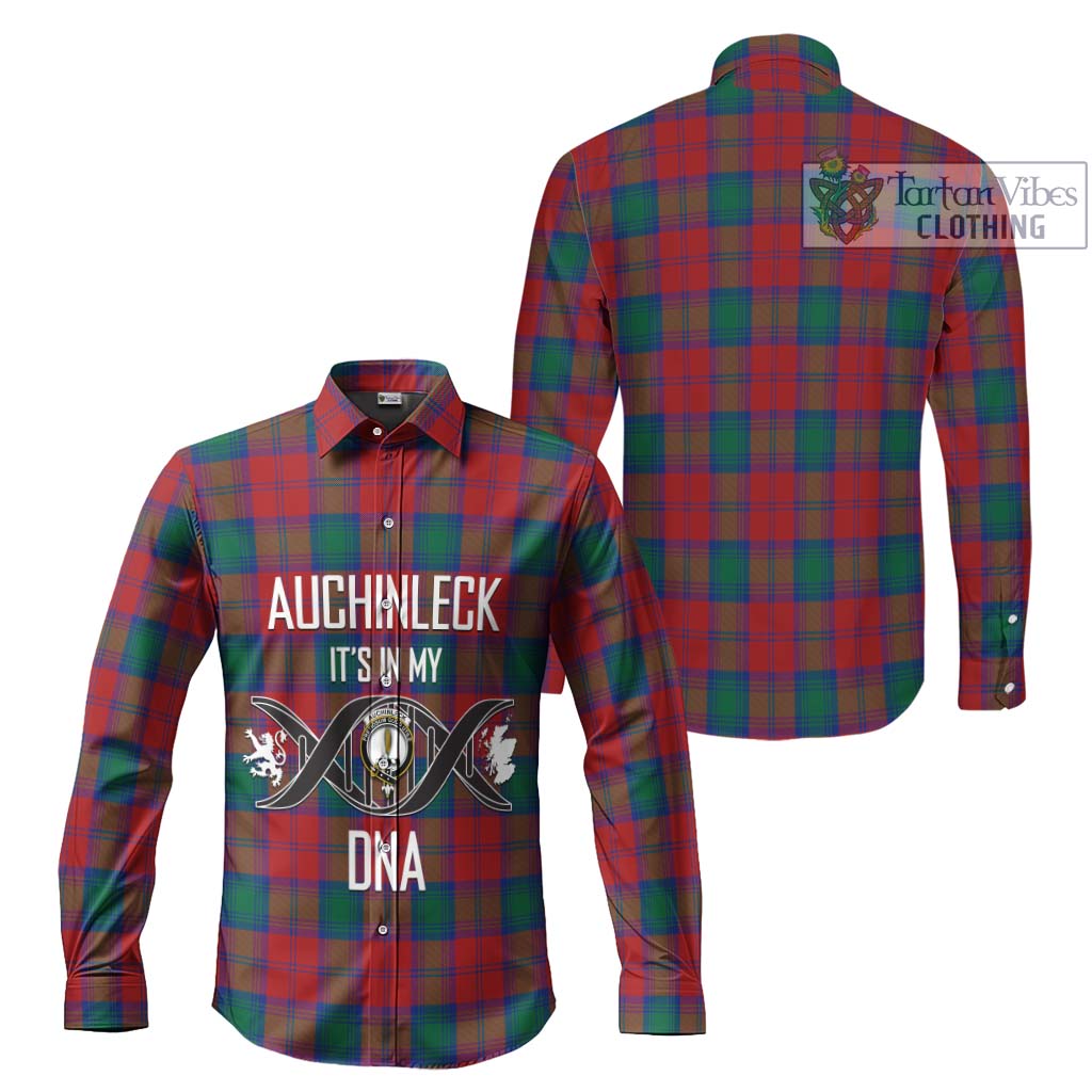 Tartan Vibes Clothing Auchinleck Tartan Long Sleeve Button Shirt with Family Crest DNA In Me Style