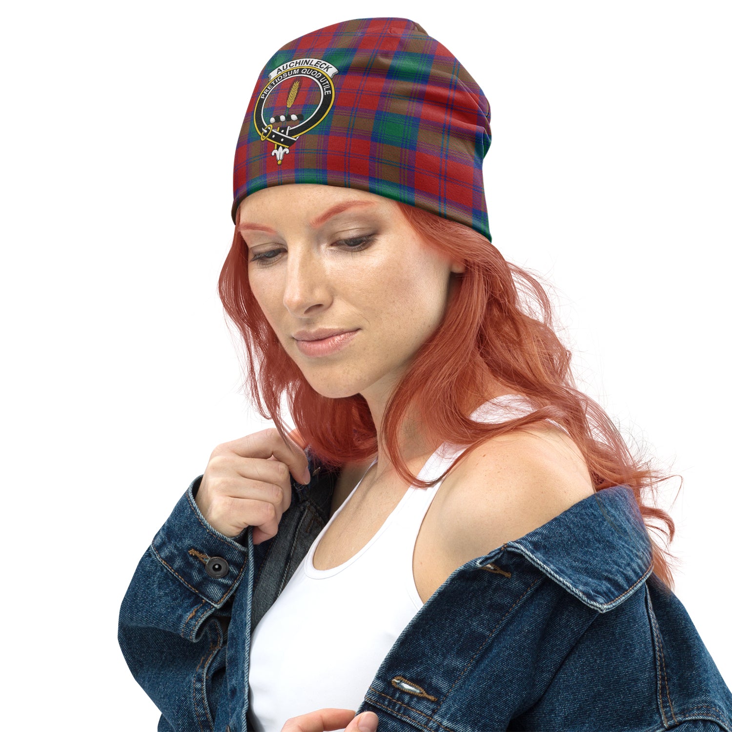 Auchinleck Tartan Beanies Hat with Family Crest - Tartanvibesclothing