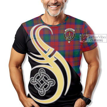 Auchinleck (Affleck) Tartan T-Shirt with Family Crest and Celtic Symbol Style