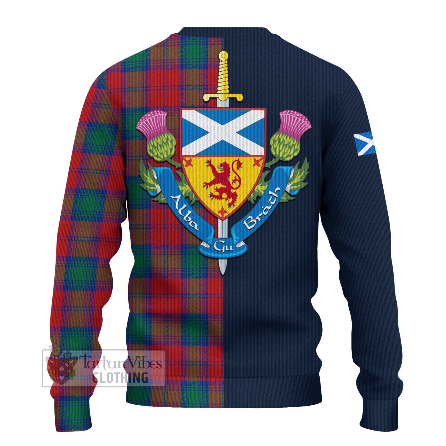 Tartan Vibes Clothing Auchinleck Tartan Knitted Sweater with Scottish Lion Royal Arm Half Style