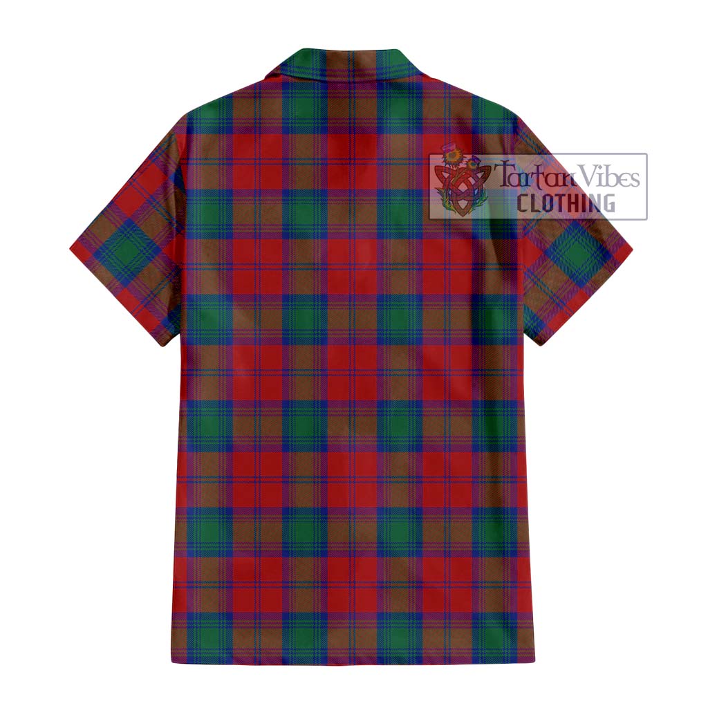 Tartan Vibes Clothing Auchinleck Tartan Short Sleeve Button Shirt with Family Crest DNA In Me Style