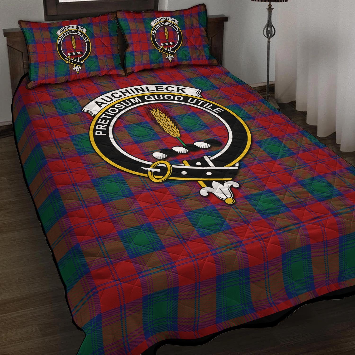 Auchinleck Tartan Quilt Bed Set with Family Crest - Tartanvibesclothing