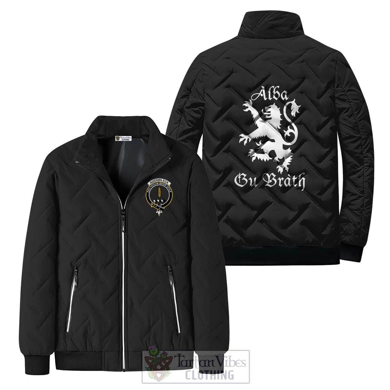 Tartan Vibes Clothing Auchinleck Family Crest Padded Cotton Jacket Lion Rampant Alba Gu Brath Style