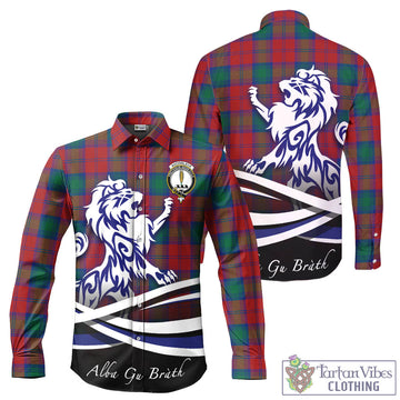 Auchinleck (Affleck) Tartan Long Sleeve Button Up Shirt with Alba Gu Brath Regal Lion Emblem