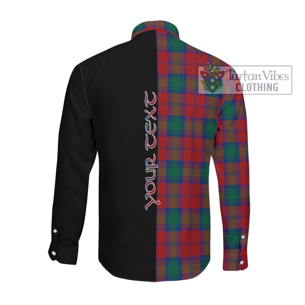 Tartan Vibes Clothing Auchinleck Tartan Long Sleeve Button Shirt with Family Crest and Half Of Me Style