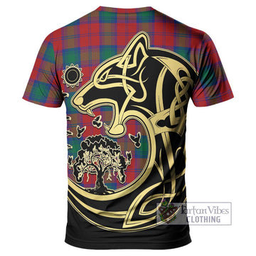 Auchinleck Tartan T-Shirt with Family Crest Celtic Wolf Style