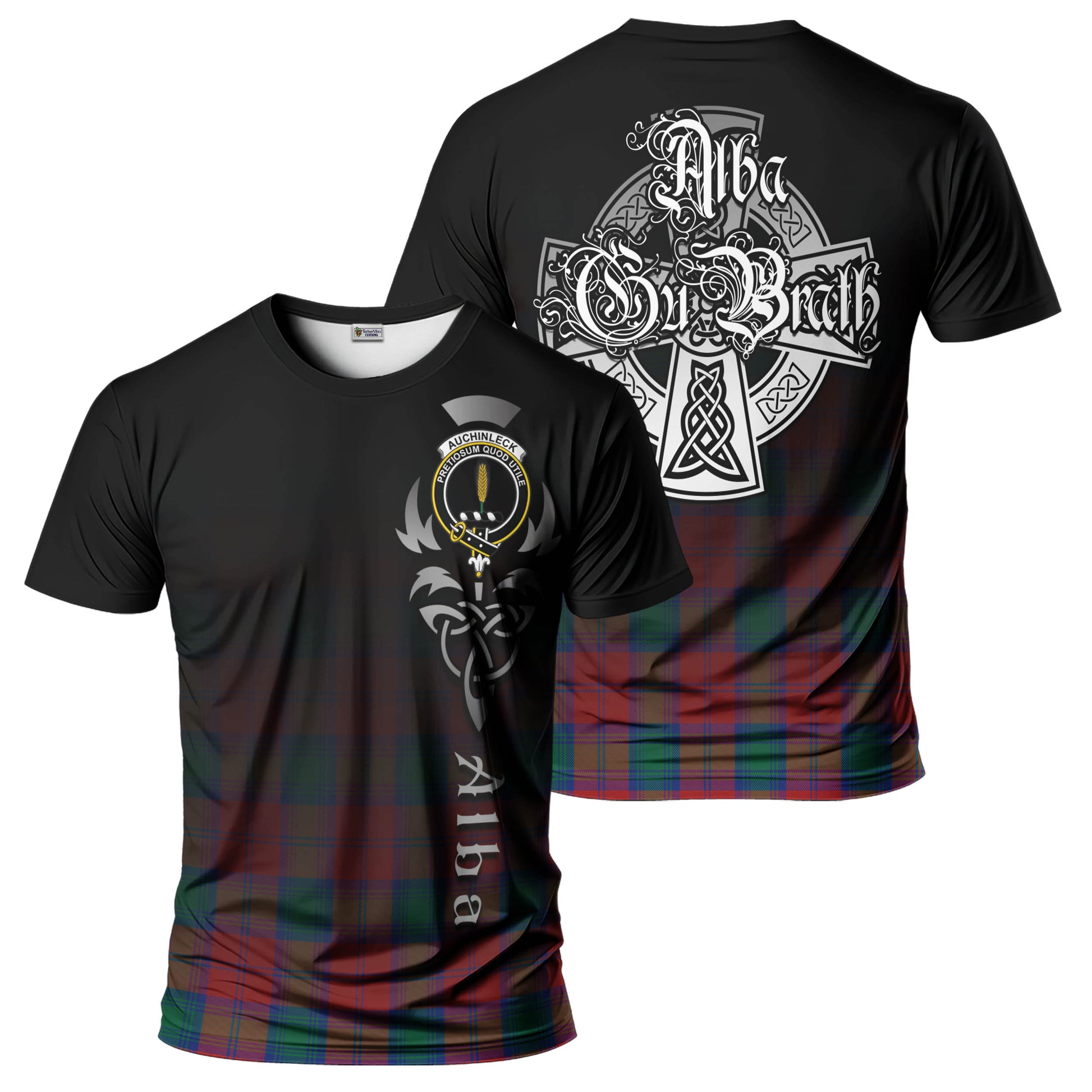 Tartan Vibes Clothing Auchinleck Tartan T-Shirt Featuring Alba Gu Brath Family Crest Celtic Inspired