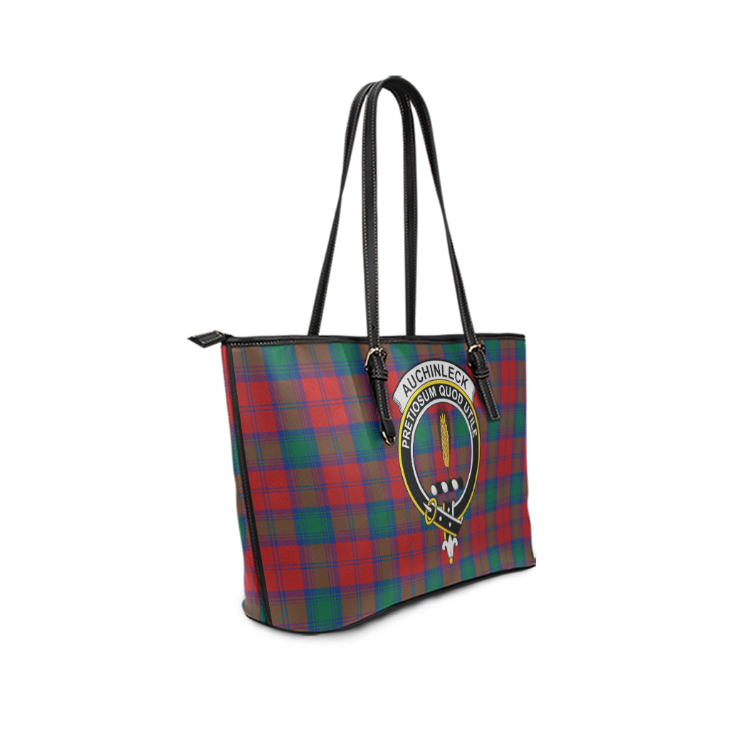 Auchinleck Tartan Leather Tote Bag with Family Crest - Tartanvibesclothing