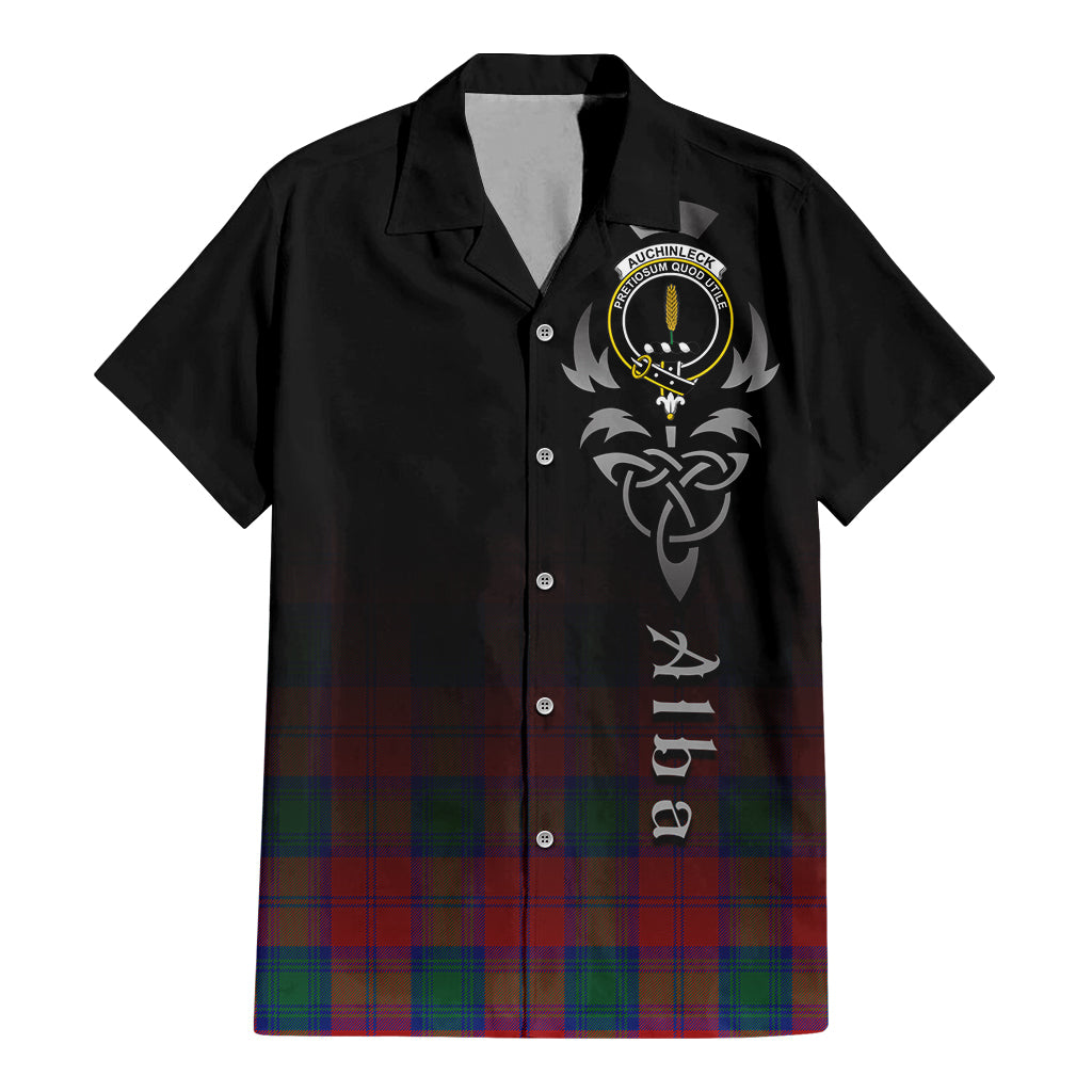 Tartan Vibes Clothing Auchinleck Tartan Short Sleeve Button Up Featuring Alba Gu Brath Family Crest Celtic Inspired