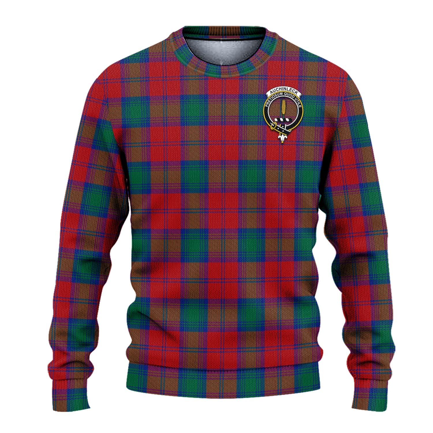 Auchinleck Tartan Knitted Sweater with Family Crest - Tartanvibesclothing