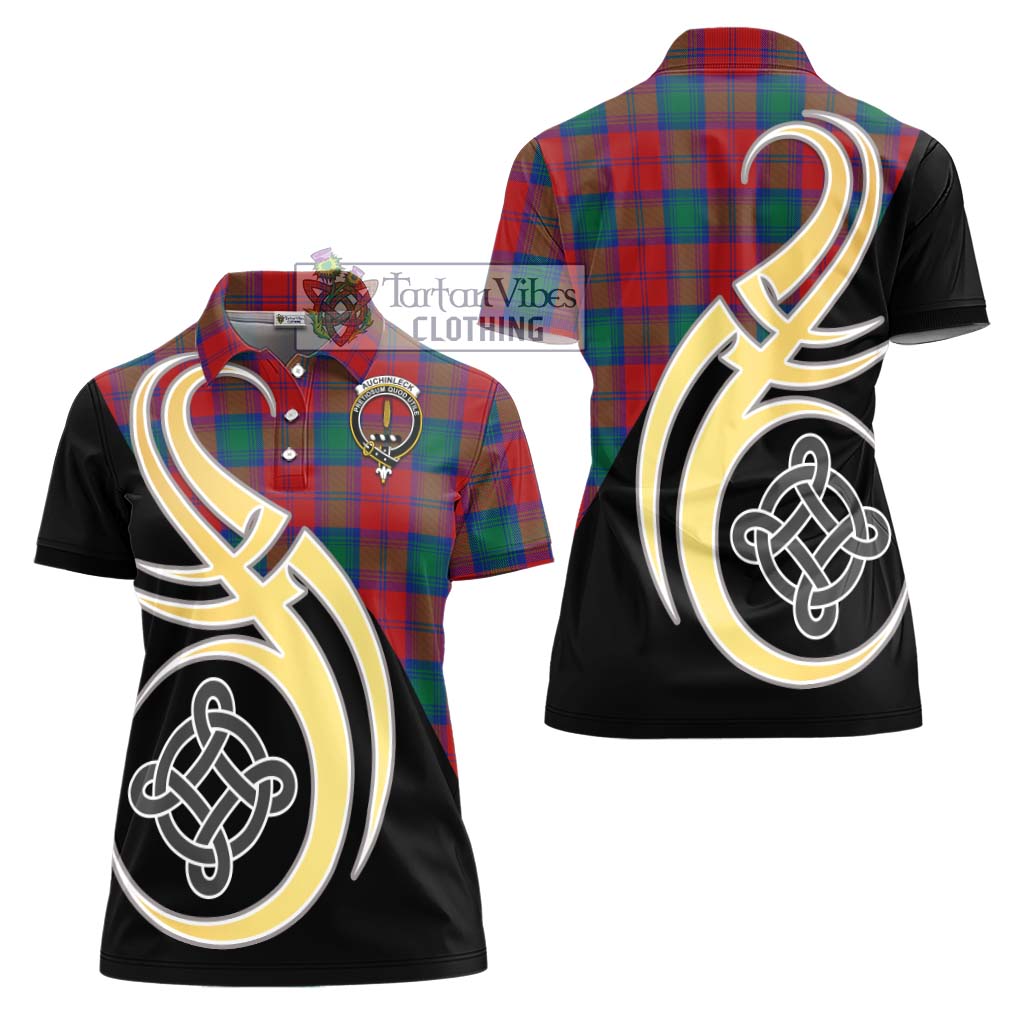 Tartan Vibes Clothing Auchinleck Tartan Women's Polo Shirt with Family Crest and Celtic Symbol Style