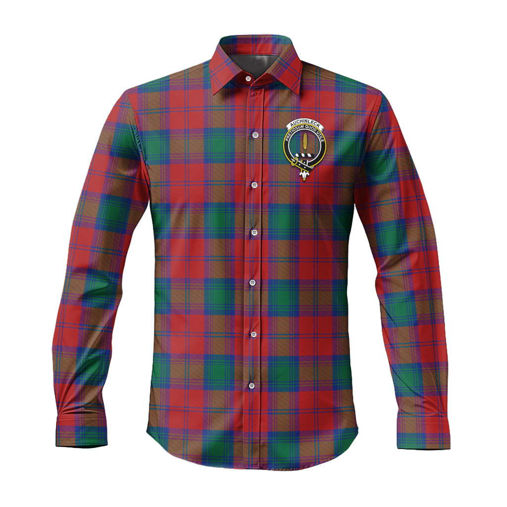 Auchinleck Tartan Long Sleeve Button Up Shirt with Family Crest - Tartanvibesclothing