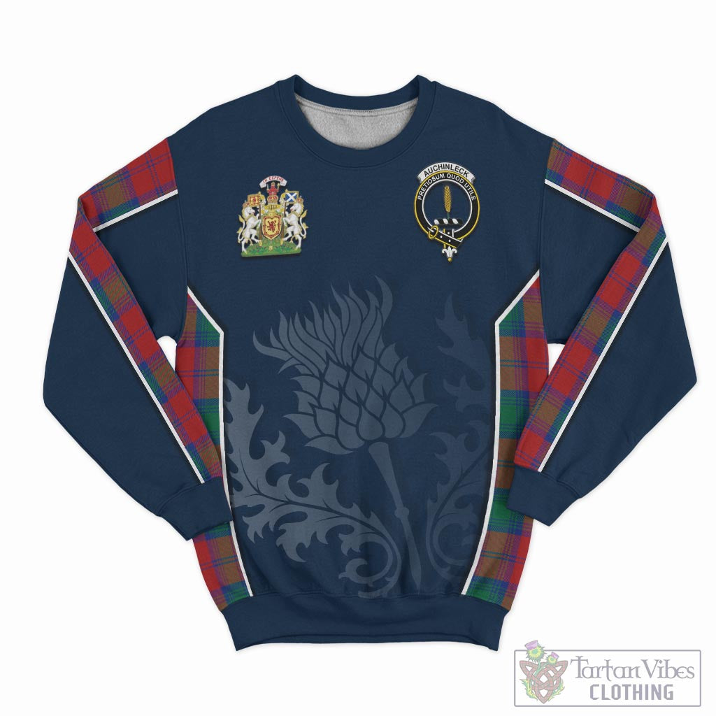 Tartan Vibes Clothing Auchinleck Tartan Sweatshirt with Family Crest and Scottish Thistle Vibes Sport Style