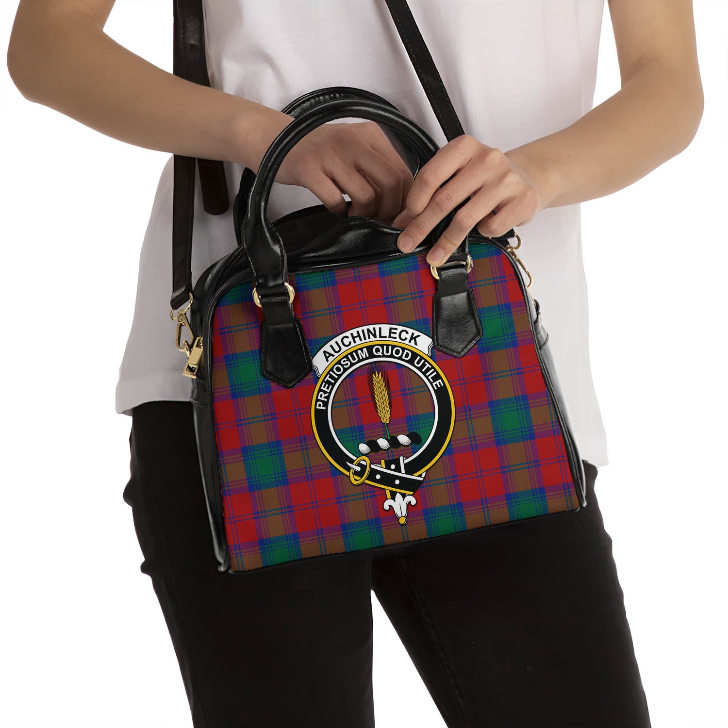 Auchinleck Tartan Shoulder Handbags with Family Crest - Tartanvibesclothing