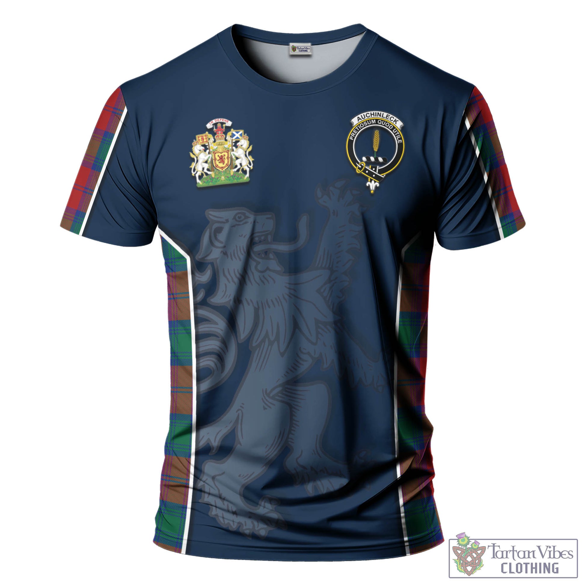 Tartan Vibes Clothing Auchinleck Tartan T-Shirt with Family Crest and Lion Rampant Vibes Sport Style