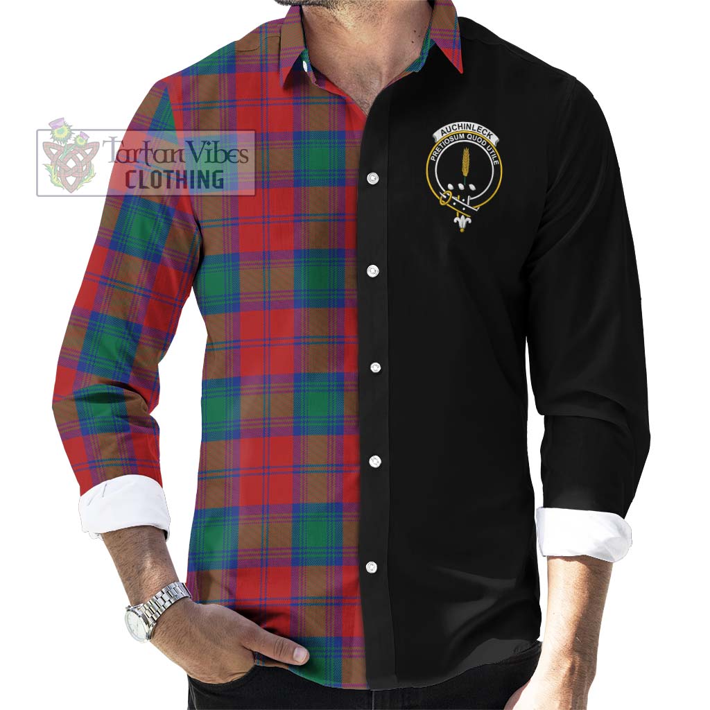 Tartan Vibes Clothing Auchinleck Tartan Long Sleeve Button Shirt with Family Crest and Half Of Me Style