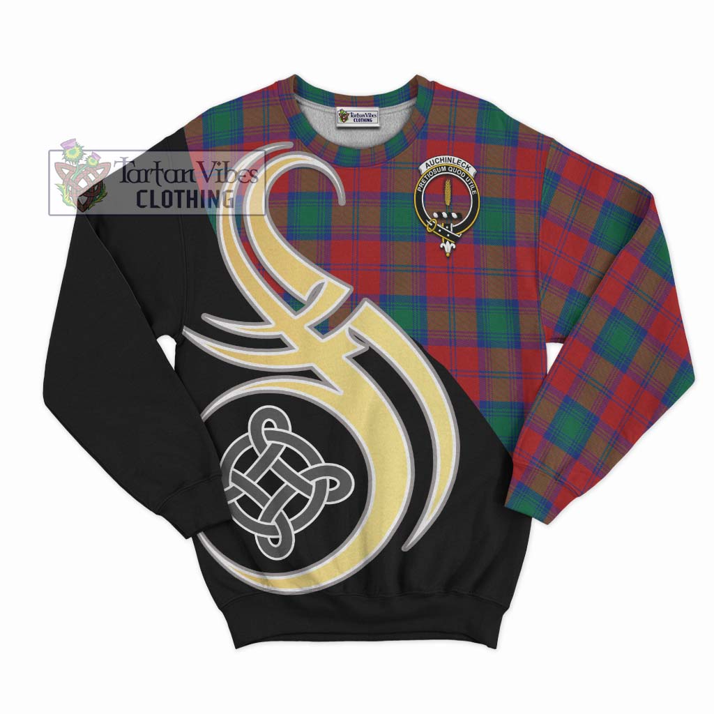 Tartan Vibes Clothing Auchinleck Tartan Sweatshirt with Family Crest and Celtic Symbol Style