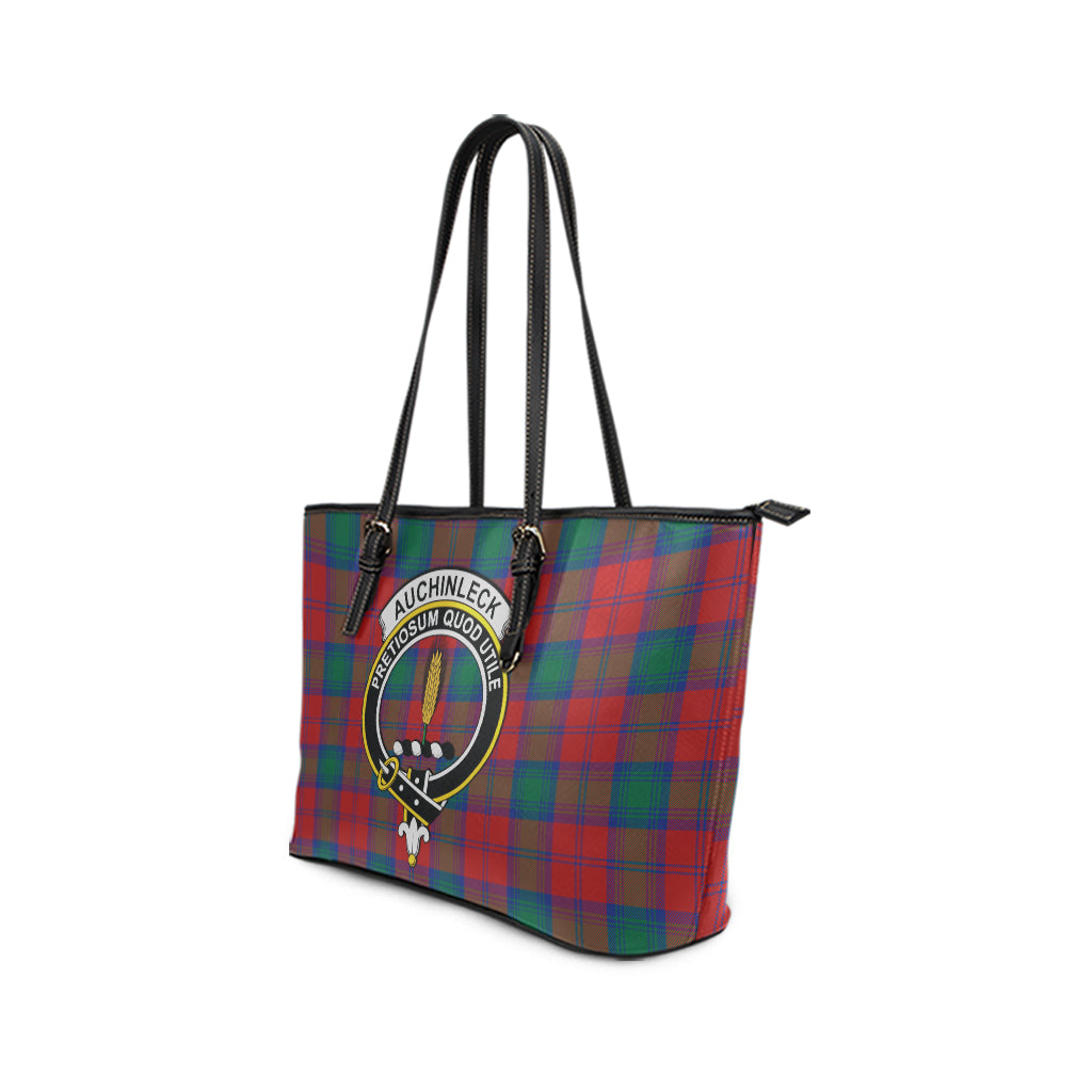 Auchinleck Tartan Leather Tote Bag with Family Crest - Tartanvibesclothing