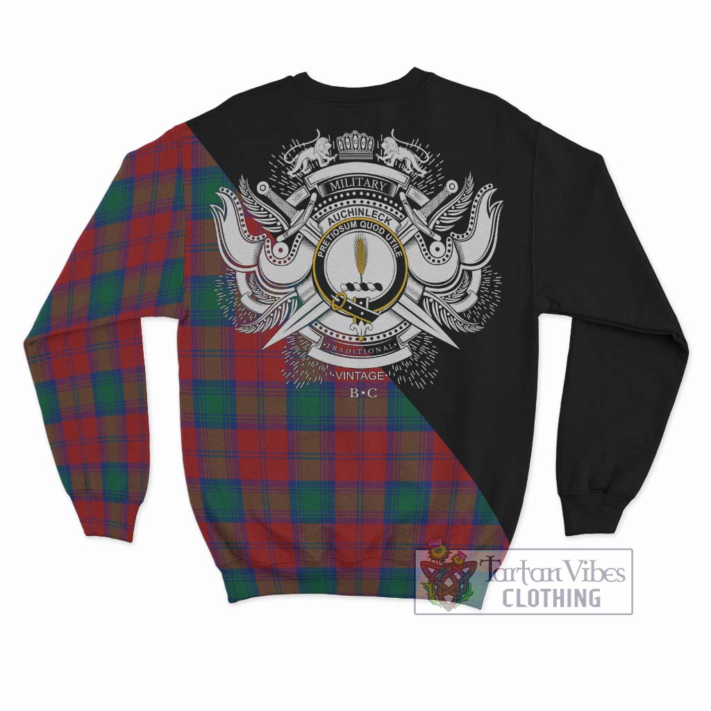 Tartan Vibes Clothing Auchinleck Tartan Sweatshirt with Family Crest and Military Logo Style