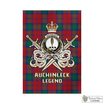 Auchinleck (Affleck) Tartan Garden Flag with Clan Crest and the Golden Sword of Courageous Legacy - Tartan Vibes Clothing