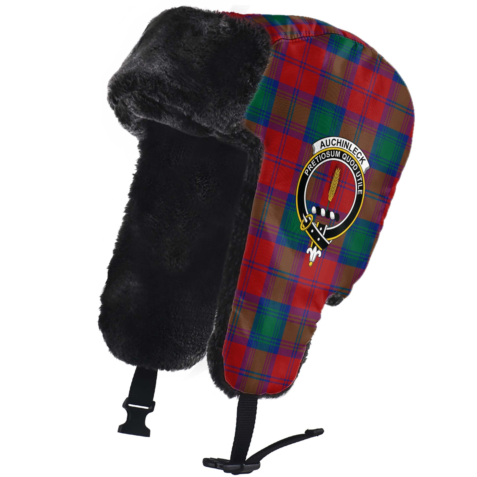 Auchinleck Tartan Winter Trapper Hat with Family Crest - Tartanvibesclothing