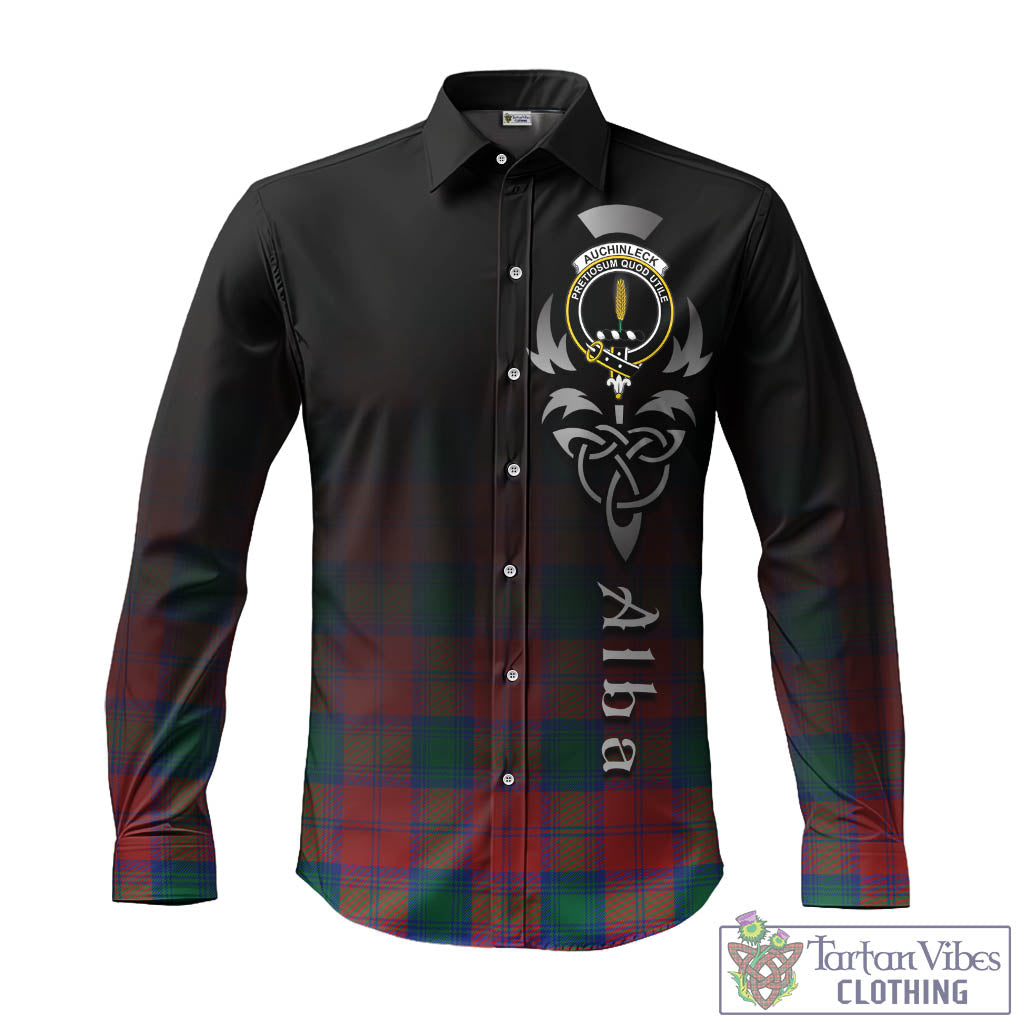 Tartan Vibes Clothing Auchinleck Tartan Long Sleeve Button Up Featuring Alba Gu Brath Family Crest Celtic Inspired