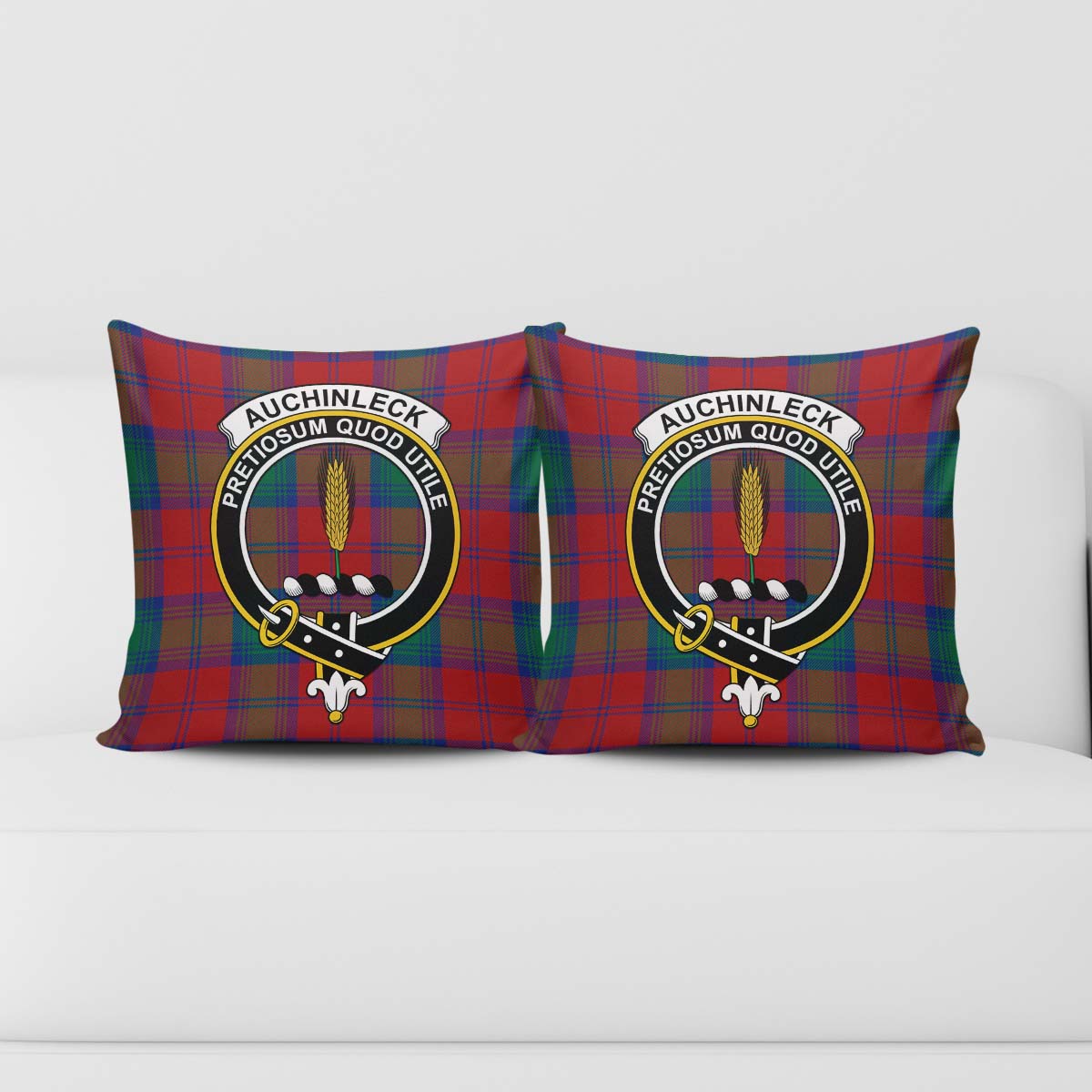 Auchinleck Tartan Pillow Cover with Family Crest - Tartanvibesclothing